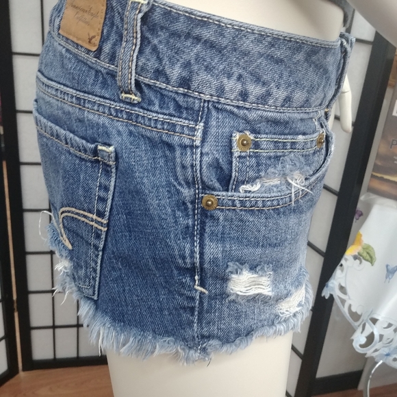 American Eagle | Y2K Coachella Daisy Dukes Gold Sequin Denim Blue Jean Shorts 6 - Picture 4 of 10